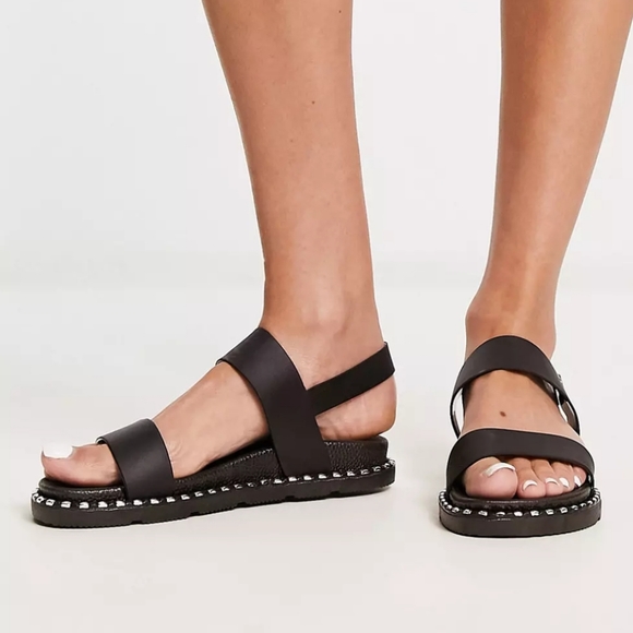 ASOS Wide Fit Stuffed Strappy Sandals in Black - Picture 7 of 7